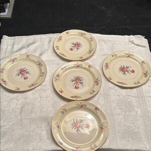 Cream and Pink Floral Dinnerware Set with Scalloped Edges